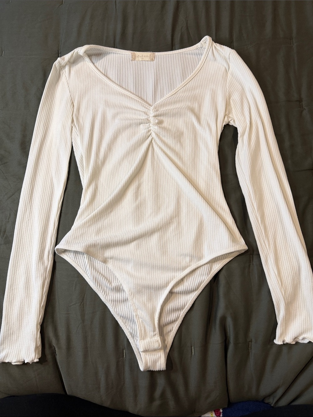Altar'd State White Ribbed Long-Sleeve V-Neck Bodysuit